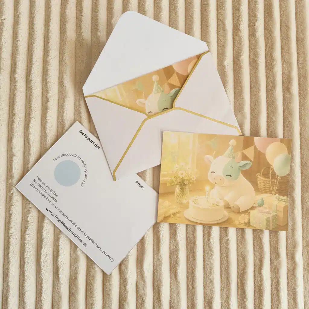 carte cadeau Les P'tites Chenoilles à offrir ou s'offrir. Pastille à gratter, montant de 10 à 200 chf | Fribourg, Suisse